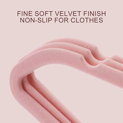 52 Packs Velvet Clothes Hangers, 17.3 Inches Non-Slip Skirt Hangers, Sturdy Dresses Hangers with Shoulder Notches, Space Saving Clothing Hangers for Adults, Pink with Gold Hook