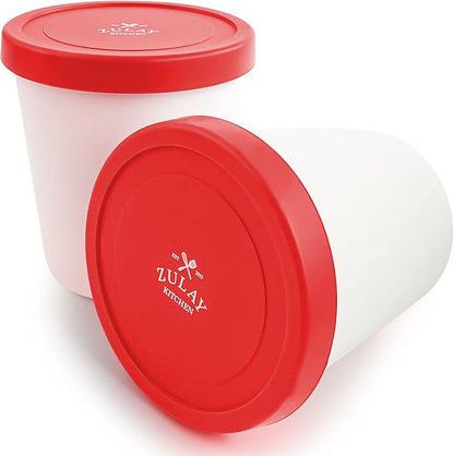 Zulay Large Ice Cream Containers - 2 Pack, 1 Quart Each - Reusable Ice Cream Container Set with Lids - For Sorbet, Gelato, Frozen Yogurt (Red)
