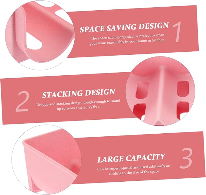4pcs Stackable Wine and Soda Can Organizer Rack for Pantry Drawer Storage Holder Space-Saving Design for Kitchen and Cabinet Pink