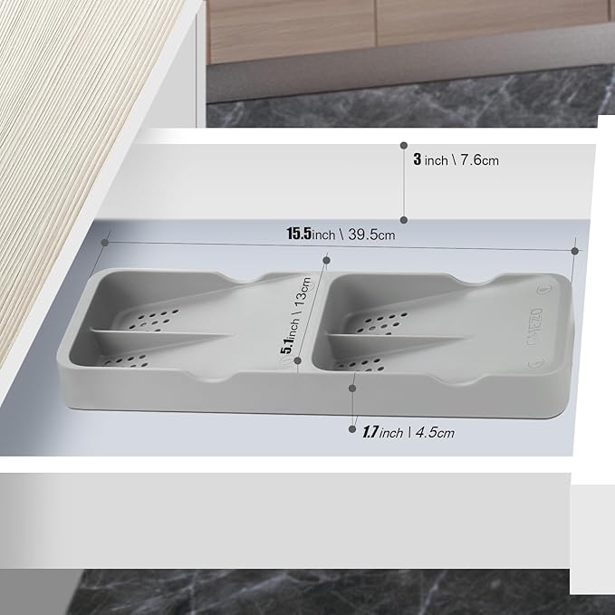 Kitchen Drawer Organizer Small Silverware Organizer/Utensil Holder and Cutlery Tray for Flatware and Silverware Partition Storage (Gray - Flatware Organizers Only)