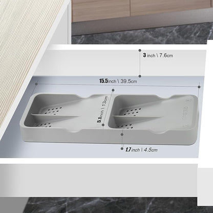 Kitchen Drawer Organizer Small Silverware Organizer/Utensil Holder and Cutlery Tray for Flatware and Silverware Partition Storage (Gray - Flatware Organizers Only)