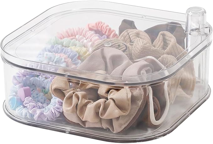 FABROK Large Rotating Hair Accessories Organizer for Girls, Clear Hair Product Holder for Women Headbands, Scrunchies, Clip, Ties, Brushes, Plastic Vanity Storage Box for Jewelry and Makeup