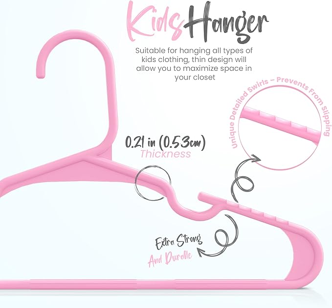 Utopia Home 60 Pack Kids Hangers - 11.5 Inch Plastic Baby Hangers for Closet - Childrens Hanger for Clothes & Infant Hanger for Closet - for Everyday Standard Use (Baby Pink)