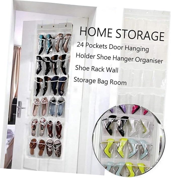 Ciieeo Over Door Shoe Storage Bag Transparent Hanging Organizer for Shoes Bathroom Accessories Space Saving Wall Mounted Clear Pocket Storage