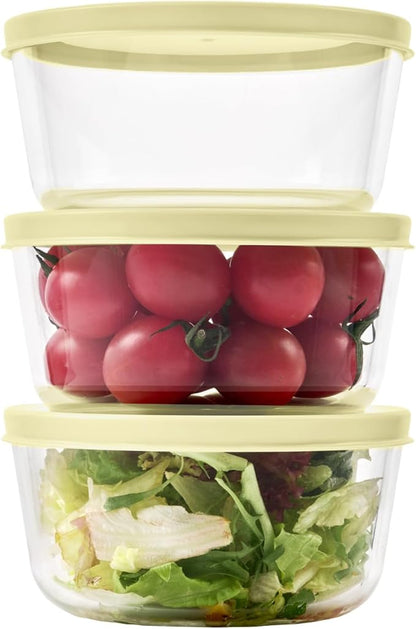 6-Piece Glass Food Storage Containers Set (3 Containers + 3 BPA-Free Lids) | 2-Cup, Leakproof | Microwave, Freezer, Oven & Dishwasher Safe | Ideal for Meal Prep & Pantry Organization, Yellow