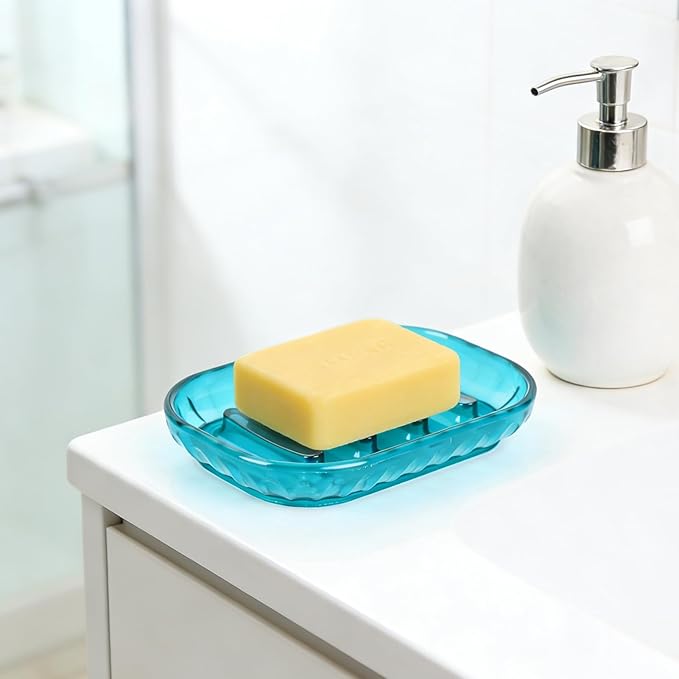 2 Pack Soap Dish Holder for Bar Soap, Bathroom Soap Dishes Bar Soap Holder Tray, Soap Dishes for Shower Bathroom, Kitchen Sink Soap Dish, Blue
