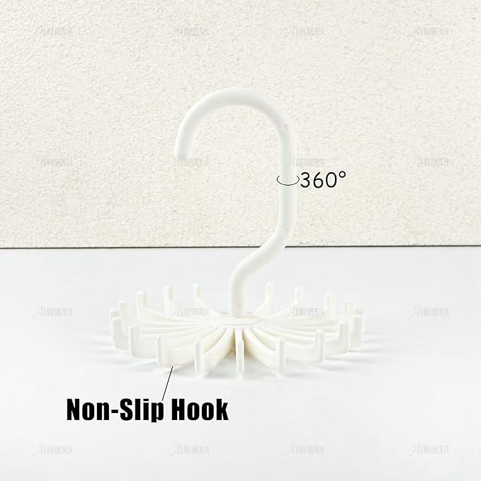 AUEAR, 8 Pack 360 Degree Rotating Scarf Hanger 20 Hooks Twirl Plastic Ties for Women Men Home Bedroom Supplies (White)