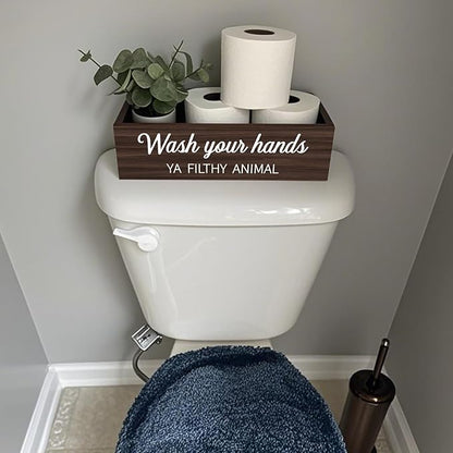 Bathroom Decor Box, Toilet Paper Basket 2 Sides Signs Farmhouse Bathroom Toilet Basket Tank Topper Rustic Farmhouse Home Decor for Livingroom Kitchen（One Dark Brown Box）