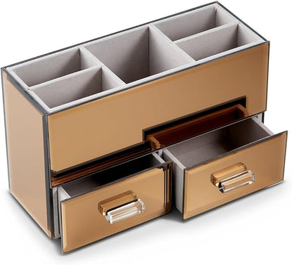 OnDisplay Olivia 2 Drawer Tiered Mirrored Glass Makeup/Jewelry Organizer - Rose Gold
