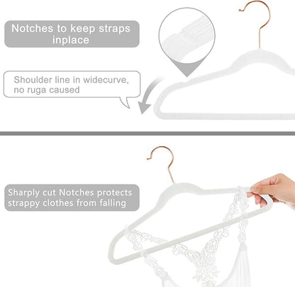 MIZGI Kids Velvet Hangers,Non-Slip Big Kids Hangers,14 Inch Hangers for Youth,Teen Clothes,Pack of 50（White/Rosegold）