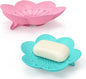 Soap Dishes 2 Pack Self Draining XL Flexible Bar Holder for Shower, Silicone Flower Soap Saver Tray for Counter Bathtub Sink Bathroom Decor with Drainage -Mirror Surface Easy Clean (Pink/Cyan Blue)