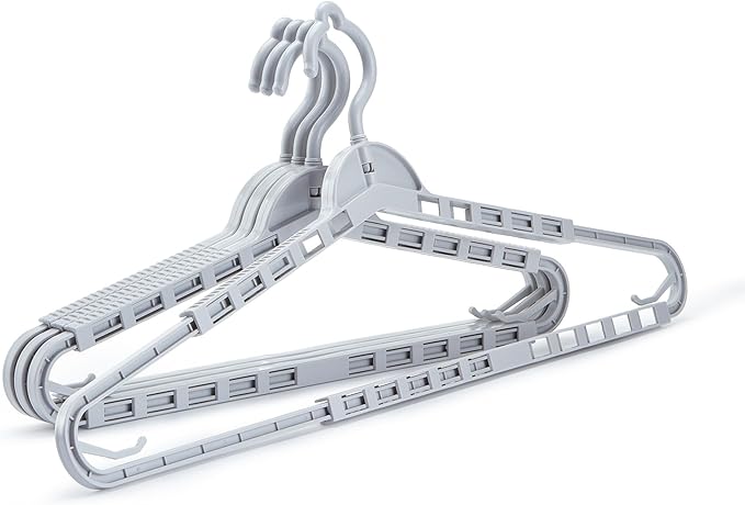 HOUSE DAY Extra Large Adjustable Hangers 4 Pack, Heavy Duty Clothes Hangers with 360° Rotating Hook, Sturdy Plastic Hangers Ideal for Coat,Sweaters, Jackets, Bath Towels, Oversized Garments (Gray)