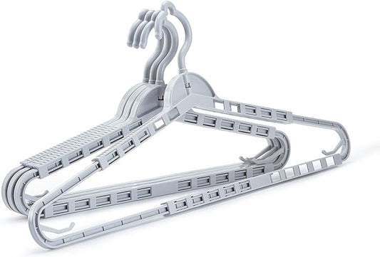 HOUSE DAY Extra Large Adjustable Hangers 4 Pack, Heavy Duty Clothes Hangers with 360° Rotating Hook, Sturdy Plastic Hangers Ideal for Coat,Sweaters, Jackets, Bath Towels, Oversized Garments (Gray)