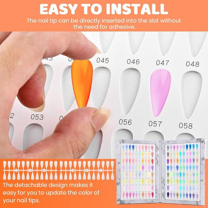 160-Color Nail Tip Display Book with 240 Blank Tips - Portable Folding Organizer for Salon Professionals & DIY Nail Art, Tool-Free Installation, Numbered for Easy Color Matching