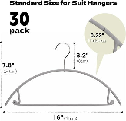 Amber Home 30 Pack No Shoulder Bump Metal Suit Coat Hangers, Non Slip PVC Coating Clothes Hangers, Curved Design to Protect Sweater, Shirt, Dress (Grey)