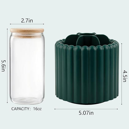 Anyoifax 360 Rotating Makeup Brush Holder 7 Slots Make Up Brush Organizer Removable Spinning Cosmetic Brushes Storage Pen Holder for Vanity, Dresser, Desk, Teal Green