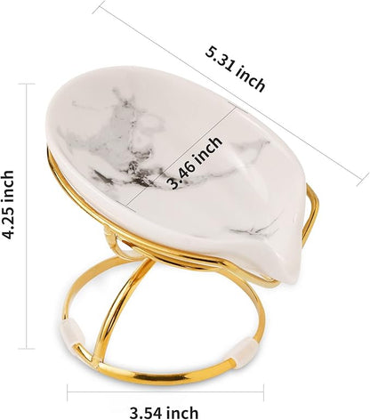 Dobbyby Leaf-Shaped Ceramic Soap Dish with Drain, Holder, Saver, Tray, Bar Soap Holder, Easy Cleaning, for Shower Bathroom Kitchen Sink Bathtub, Pro-Environment White