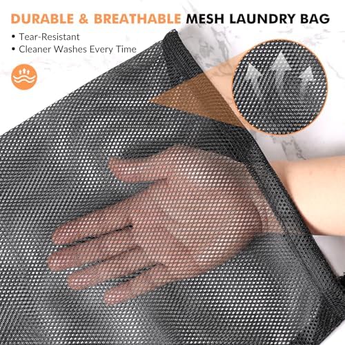 2 Pack Mesh Laundry Bags - Large & Small Heavy Duty Mesh Laundry Bag with Drawstring, Wash Bags for Travel, College, Dorms, Sports, Family, Black - Image 5