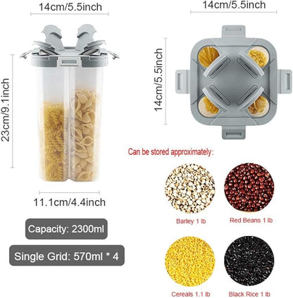 WINIAER Airtight Cereal Storage Container, Clear 2.3L Airtight Kitchen Food Storage Container with Lids and Compartments for Grain, Sugar, Flour, Rice, Nuts, Snacks