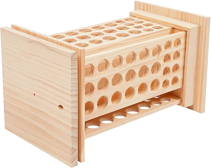 125-Slot Wooden Essential Oil Display Rack, Rotating 360° Organizer for 0.5oz/0.17oz Bottles, Lipsticks, Nail Polish, Vertical Space-Saving Countertop Holder for Home, Spa, Salon, 9.25*16.14in