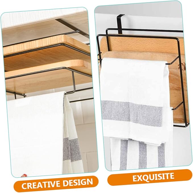 2Pcs Over Cabinet Door Towel Organizer Hanging Storage Rack for Cabinets for Kitchen Bathroom Space Saving for Duster Cloths Utensils