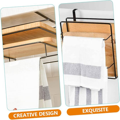2Pcs Over Cabinet Door Towel Organizer Hanging Storage Rack for Cabinets for Kitchen Bathroom Space Saving for Duster Cloths Utensils