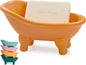 1 Piece 5.6" Colorful Ceramic Mini Clawfoot Bathtub Soap Dish Decortative Soap Dish Small Planter Makeup Organizer Container Hamster Bathtub(Orange)