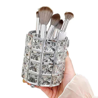 Silver Crystal Makeup Brushes Holder Organizer for Cosmetics Comb Brushes, Eyebrow Pen Pencil Storage Case Container, Silver