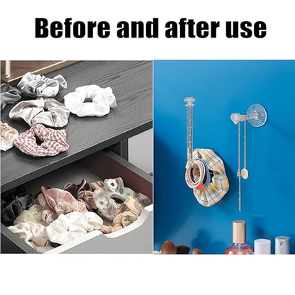 4 PACK Adhesive Scrunchie Holder DIY Hair Accessories Organizer Wall Hooks Waterproof Scrunchy Storage Clear Glitter Stick Scrunchies Holder Headband Hairband Hair Ties Holder