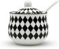 Snailhouse Salt Cellar with Lid and Spoon, 7 OZ Ceramic Spice Holder Container Jar Bowl Keeper Storage Canister for Countertop, Black Checkered