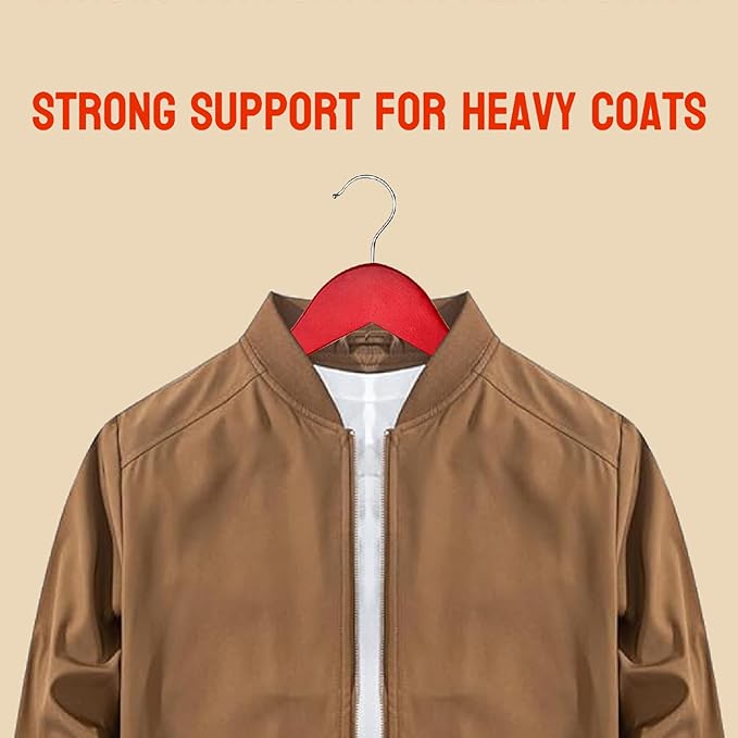 Passionate Red Wooden Hangers 20 Pack for Adults Heavy Duty Non-Slip Clothes Hangers, Colorful Wood Hangers Pack of 20 Sturdy Coat Hangers for Men Women Shirts Pants Coats Assorted Colors (RED)