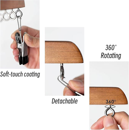 Legging Organizer for Closet - 24 Clips Yoga Pants Hangers Space Saving, Wood Hanging Closet Organizers and Storage for Leggings, Jeans, Skirts, Hats, Shorts, Socks - 360° Rotating（2 Pack Wood）