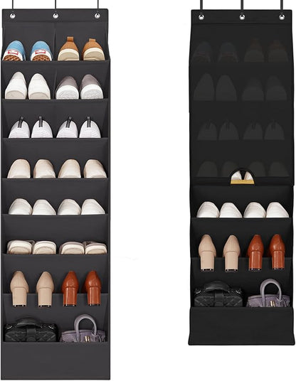 STORAGE MANIAC 1-Pack Over the Door shoe Organizer 8-Shelves + Over Door Shoe Organizer with Curtain 7-Shelves