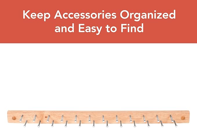 Spectrum Wood Peg Rack for Wall Mount Storage 24 Peg Hanging Tie Belt Scarf Coat Rack Hanger for Closet Organization, Tie and Belt Rack Wall Mounted Wooden Storage Rack Organizer Peg Wall Hooks
