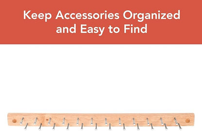 Spectrum Wood Peg Rack for Wall Mount Storage 24 Peg Hanging Tie Belt Scarf Coat Rack Hanger for Closet Organization, Tie and Belt Rack Wall Mounted Wooden Storage Rack Organizer Peg Wall Hooks