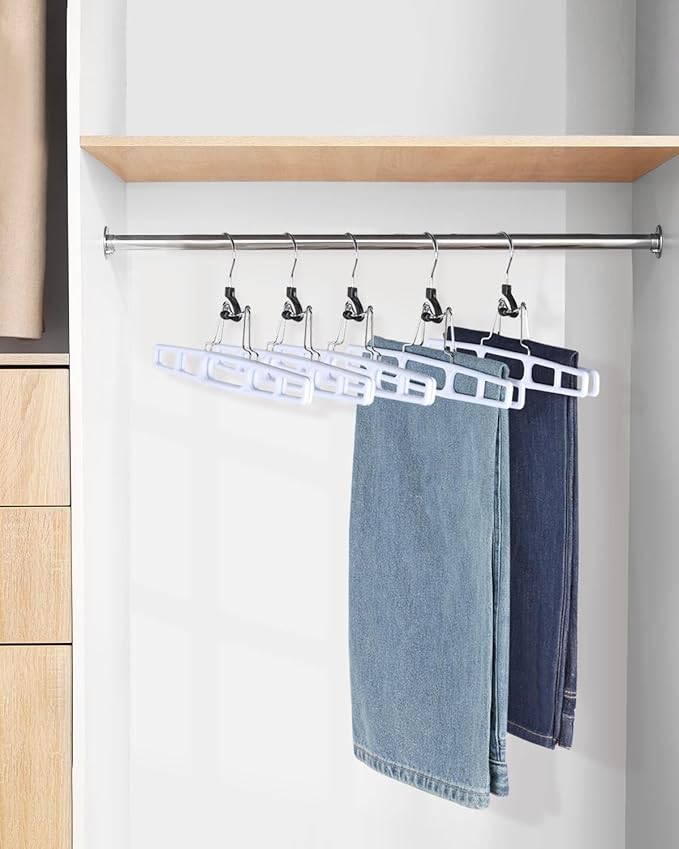 AMKUFO 12 Pack Pants-Hangers Skirt-Hangers, Plastic Pant-Hangers-for-Women Men, Pants-Hangers-Space-Saving, Clamp Hangers-for-Pants Jeans Shorts Tie Belt