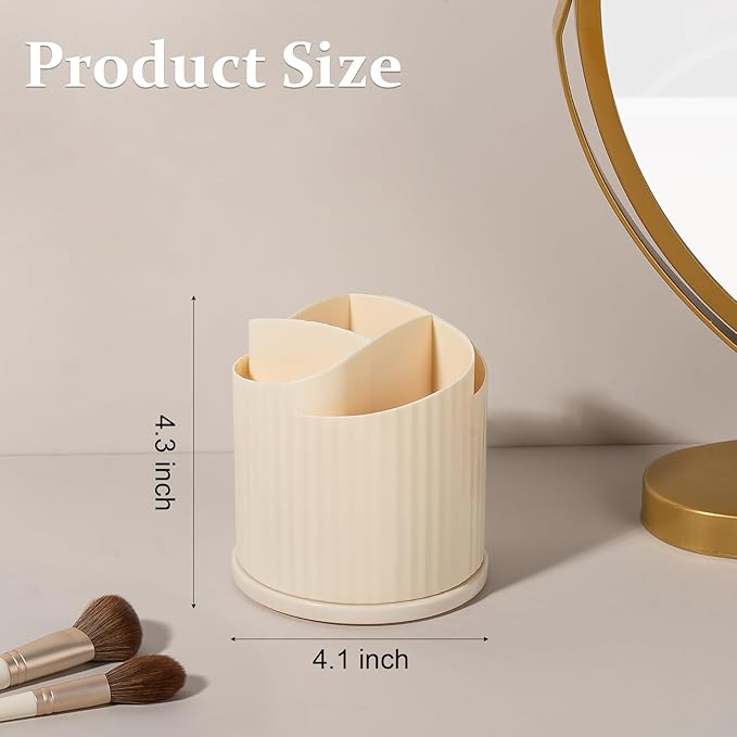 Anyoifax 360 Rotating Makeup Brush Holder Organizer 5 Slots Make Up Brushes Cup Flower-Shaped Spinning Pen Holder for Vanity, Cosmetics, Lipsticks, Beige