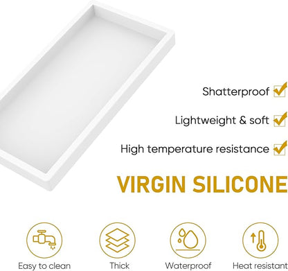 EG-SIPRO Silicone Bathroom Tray, Thickened Shatterproof Rectangle Vanity Tray for Counter, Soap Dispenser Tray - Small 7.8 * 3.9 in - White Marble Pattern