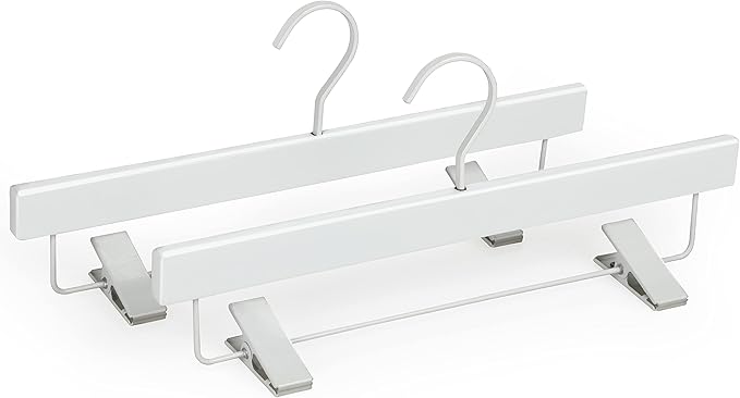 TOPIA HANGER All White Wooden Pants Hangers, Wood Skirt Hangers with Clips, Deluxe Hanger with 360° Swivel Anti-Rust Flat Hook, Smooth Finish Wood for Slacks Trousers Hanger 20 Pack -CT03W