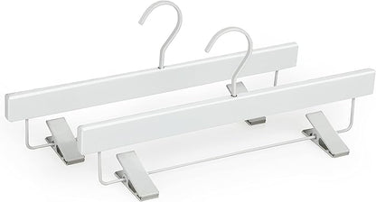TOPIA HANGER All White Wooden Pants Hangers, Wood Skirt Hangers with Clips, Deluxe Hanger with 360° Swivel Anti-Rust Flat Hook, Smooth Finish Wood for Slacks Trousers Hanger 20 Pack -CT03W