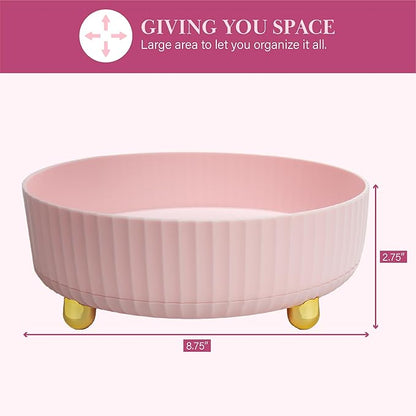 Paris Hilton 360° Rotating Makeup Organizer Tray, Large Capacity for Skincare & Beauty Essentials, Fluted Design with Gold Accents, 8.75-Inch, Pink