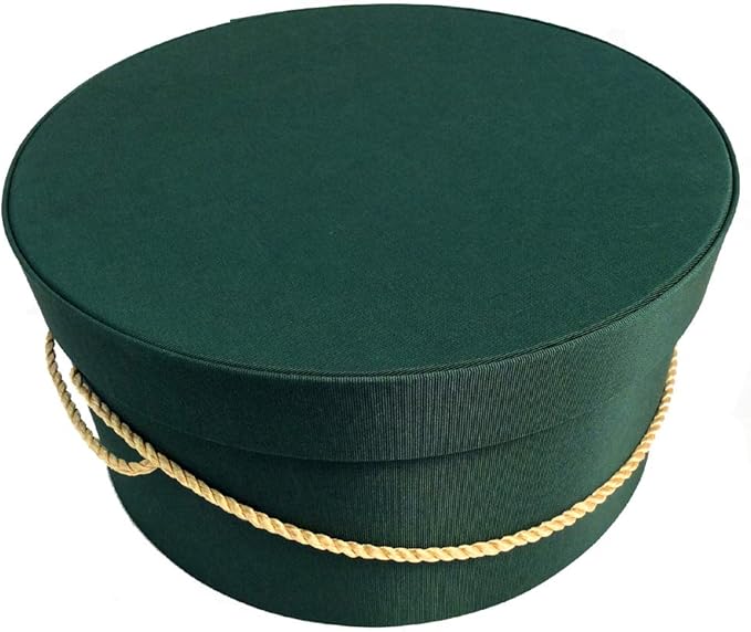 Sarah's Hat Boxes Classic Dark Green Hat Box – 8.75" x 4.5" (Dia. x Ht.) Handmade in USA – Odorless Non-Toxic Adhesive, Cording Handle – Premium Storage for Hats & Accessories