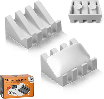 Soap Dish Holder for Shower with Suction Cup, Silicone Soap Holder & Saver Self-Draining Bar Soap Dish Keeps Soap Dry for Bathroom, Kitchen, Bathtub, Extends Soap Life (LightGrey-2Pack)