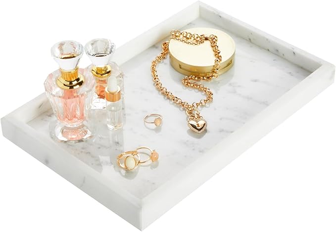 Juvale Large Marble Vanity Tray - Jewelry & Cosmetic Organizer with Drawer Organizer - Bathroom Display with Soap Tray - Home Accent Piece with Marble Decor - 11.7 x 7.7 x 1.1 in White (Pack of 2)