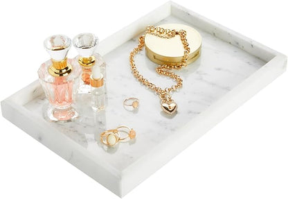 Juvale Large Marble Vanity Tray - Jewelry & Cosmetic Organizer with Drawer Organizer - Bathroom Display with Soap Tray - Home Accent Piece with Marble Decor - 11.7 x 7.7 x 1.1 in White (Pack of 2)