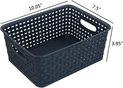 Sandmovie Plastic Weave Storage Baskets for Kitchen Bathroom, Navy Blue, 6 Packs
