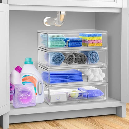 Sorbus Acrylic Storage Containers - 2 Pack, Stackable Storage Bins Set for Bathroom Organization - Clear Acrylic Drawer Organizers - Makeup Case Pull-Out Drawers (12.1’’ Wide)