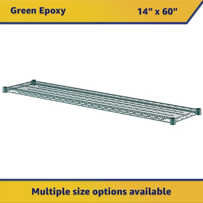 (2-Pack) 14" x 60", Green Epoxy Additional Heavy Duty Wire Shelving, Wire Shelf for Shelving Units, NSF Replacement Shelves for Rack