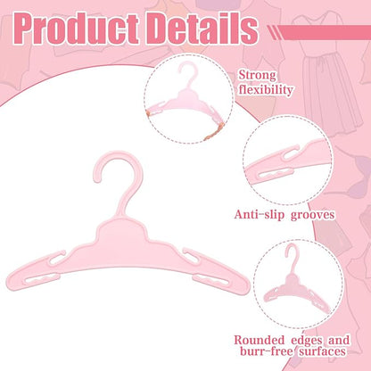 Soulchen 50 Pcs Doll Clothes Hangers for 18 Inch Dolls, Pink Plastic Clothes Hangers with Non-Slip Clips, Space-Saving Wardrobe Accessories for Gown Dress Outfit