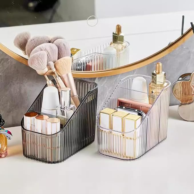 Makeup Organizer Cosmetics Storage Box, Large Capacity Make Up Brush Holder Organizer Vanity Accessories, Bathroom Countertops, Desk Storage Container, Cosmetic Display cases(Gray-S)